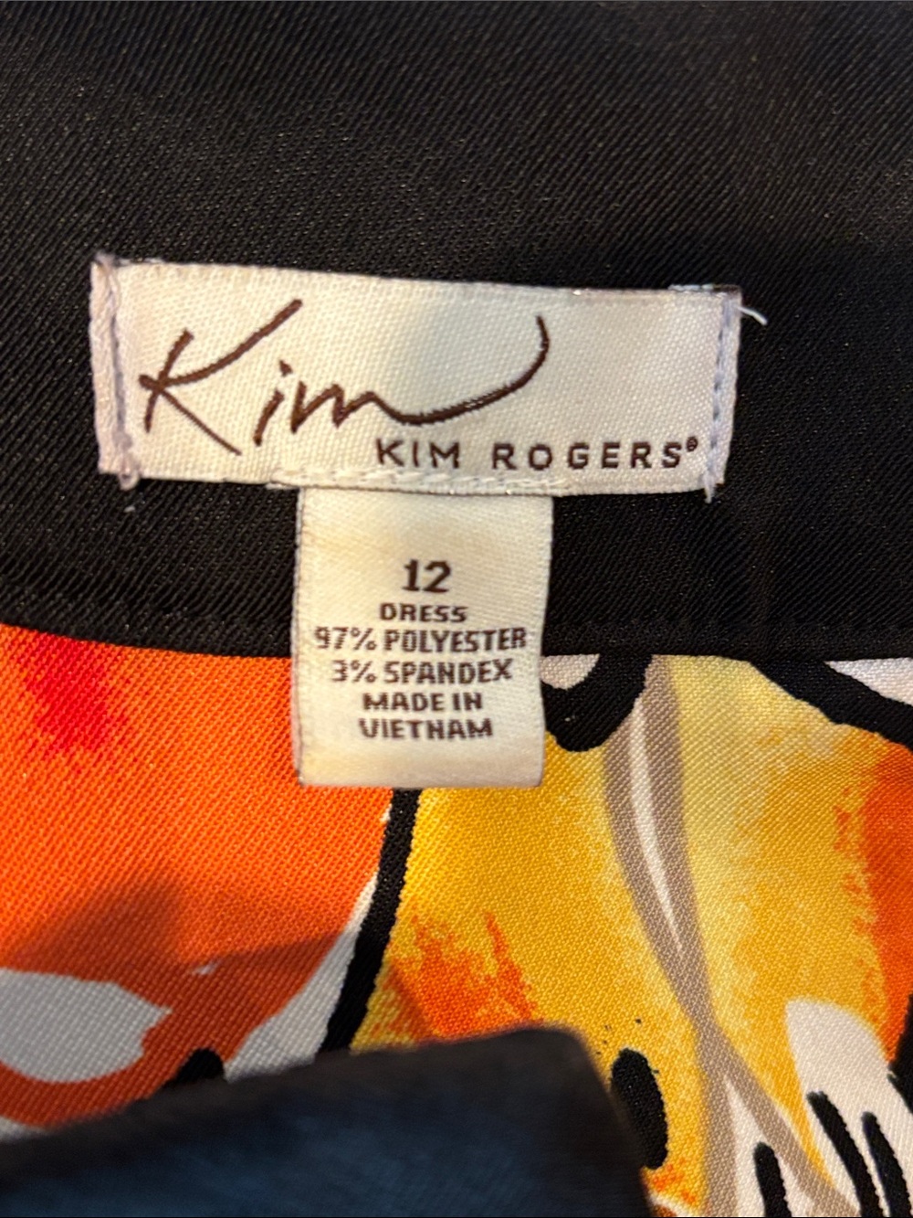 Kim Rogers Floral Keyhole Neck Shift Dress Sz 12 Black Orange Yellow